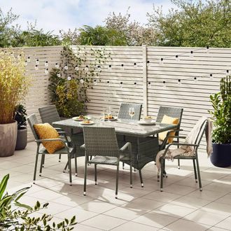 Furniturebox Antigua 6 Seater Rattan Outdoor Garden Dining Set, PE Rattan, 6 Seat Garden Table & Chair Set, Weather Resistant in Grey