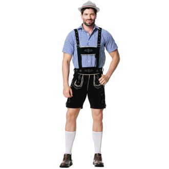 Generic Lederhosen Men with Shirt & Hat, Oktoberfest Costume Men Traditional Leather Trousers for Mens Short Bavarian Costume Mens October Traditional Straps 
