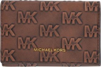 Michael Kors Colby Logo Embossed Burnished Leather Card Case - Heren - Portefeuilles - Bruin - ONE Size - Leer - Accessoires