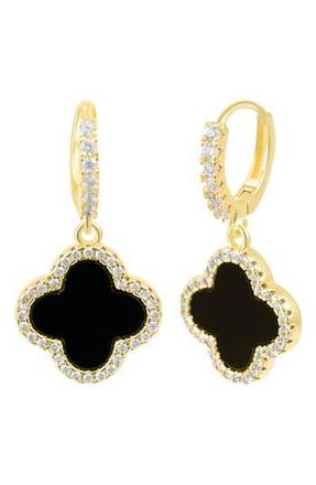 Adornia Crystal Halo Clover Drop Earrings in Black at Nordstrom Rack