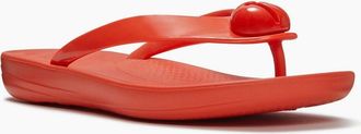 FitFlop Womens Fitflop iQushion Glossy-Button Polyurethane Womens Cherry Tomato Flip Flops - Red - Size: 8