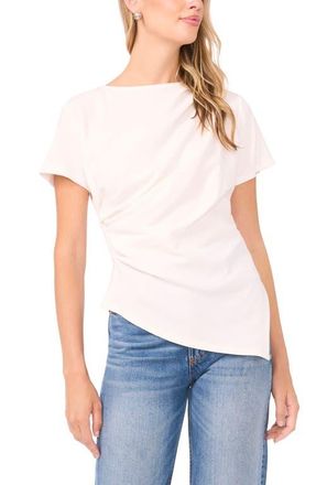 Vince Camuto Asymmetric Side Ruched Short Sleeve Top in Ultra White at Nordstrom, Size Xx-Small