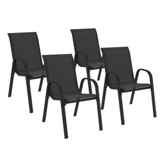 IDMarket Set Di 4 Sedie Impilabili In Metallo E Textilene Nero Lyma