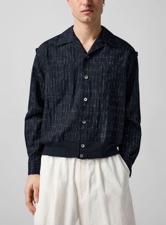 Undercover Mens Knit hem geometric pattern cabana shirt