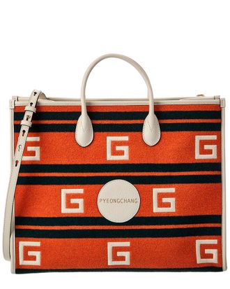 Gucci Pyeongchang Embroidered Wool & Leather Tote