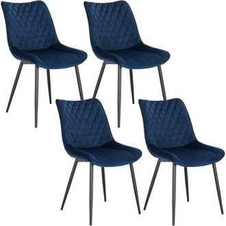 Woltu Set of 4 Dining Chairs Velvet Office Kitchen Chair Living Home-Blue