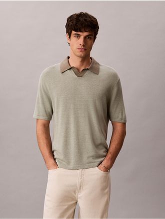 Calvin Klein Mens Linen Blend Polo Sweater - Green - 2XL