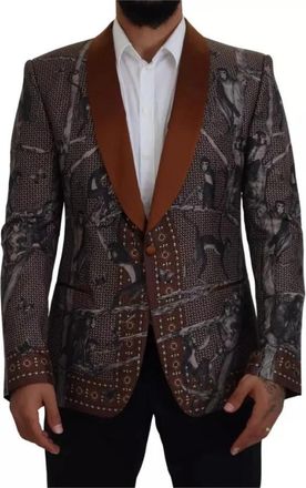 Dolce & Gabbana Bronze Monkey Print Zijden Blazer Jas - Heren - Blazers - Veelkleurig - S - Wol - Jassen
