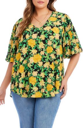 Karen Kane Floral Puff Sleeve Crepe Top at Nordstrom, Size 2 X