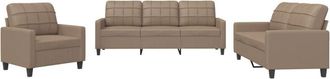 vidaXL Juego De Sof&aacute;s Con Cojines 3 Piezas Cuero Sint&eacute;tico Capuchino Vidaxl