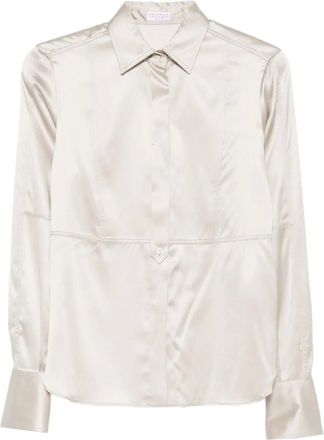 Brunello Cucinelli Camicia in seta a maniche lunghe - Toni neutri