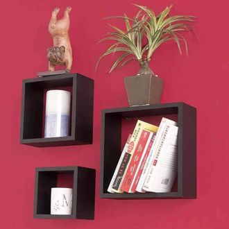 Trade Shop Trade Shop - Set 3 Mensole Da Parete Moderne Design Cubo Mensola Scaffale In Legno Mdf Nero
