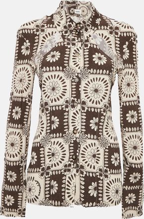Nanushka Brown Printed Crepe Cut-Out Detail Blouse