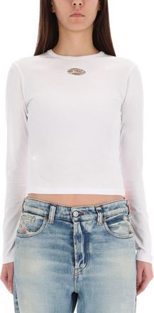 Diesel White Solid Round Neck T-Shirt