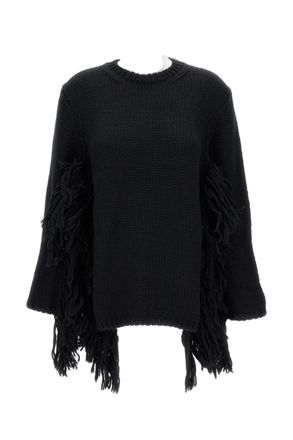 Comme Des Gar&ccedil;ons Wide Cable Knit Sweater With Fringed Hem Detail