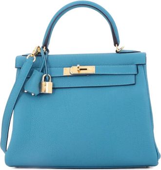Herm&egrave;s Kelly Handbag Blue Togo with Gold Hardware 28 satchel - women - Calf Leather - One Size