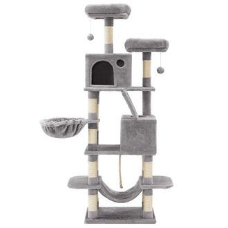 FEANDREA &Aacute;rbol para gatos grandes de 168 cm con 13 postes y 2 plataformas gris