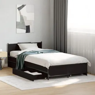 vidaXL Cama Con Cajones Madera De Ingenier&iacute;a Negra 75x190 Cm Vidaxl