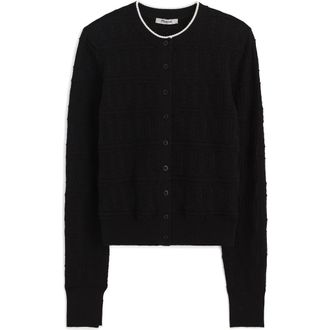 Madewell Pointelle Cotton Blend Cardigan in Black And Ivory Combo at Nordstrom Rack, Size Xx-Large