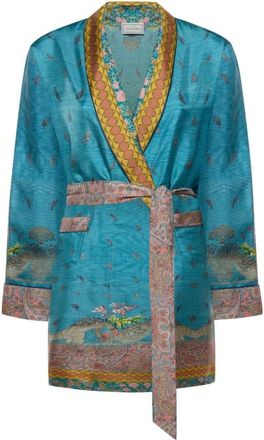 Pierre-Louis Mascia Overhemden, Dames, Blauw, ONE Size, Aloe Kimono met ceintuur