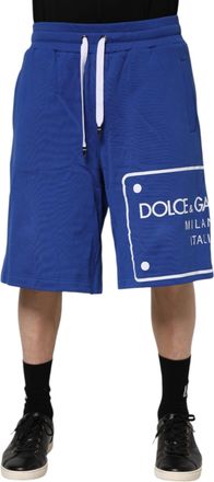 Dolce & Gabbana Mens Logo Patch Casual Shorts - Medium Blue Cotton - Size EU 48 (Mens)