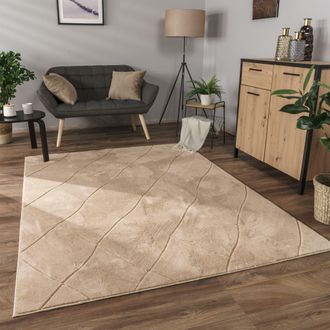 Paco Home Paco Home - Alfombra Salon De Habitacion Pelo Corto Boho Chic Nordica 3d Moderna 160x220 Cm, Beige 2