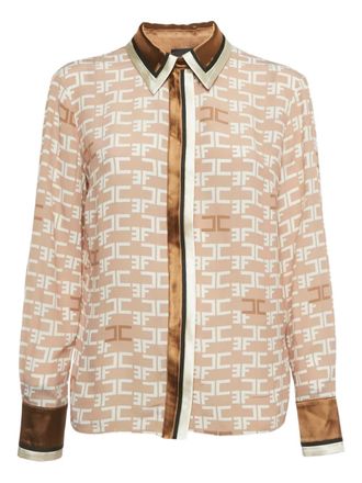 Elisabetta Franchi Monogram print buttoned blouse - women - Viscose - M - Neutrals