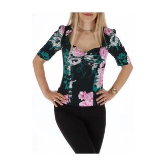 Guess Blouses, female, Multicolor, Size: XS Floral Short Sleeve Square Neck Top with Zip