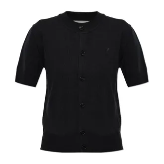 Ami Truien & Vesten, Dames, Zwart, 2Xs, Wol, Wollem V-hals Vest met Korte Mouwen
