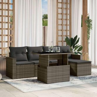 vidaXL Vidaxl - Set De Muebles De Jard&iacute;n 6 Pzas Y Cojines Rat&aacute;n Sint&eacute;tico Gris