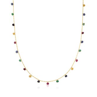 Canaria Canaria Multicolored Sapphire and Ruby Bead Station Necklace in 10kt Yellow Gold