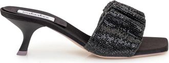 Sebastian Milano Zwarte Strass Hakken Muiltjes - Dames - Muiltjes - Zwart - 35 EU - Schoenen