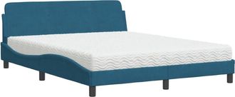 vidaXL Vidaxl - Cama Con Colch&oacute;n Terciopelo Azul 160x200 Cm