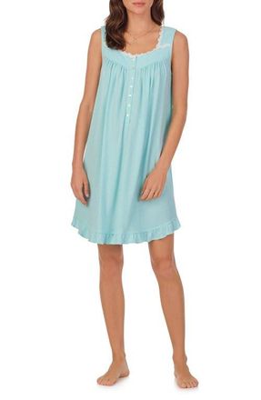 Eileen West Stripe Short Sleeveless Knit Nightgown in Aqua Stripe at Nordstrom, Size X-Small
