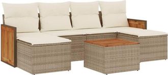 vidaXL Set Sof&aacute;s De Jard&iacute;n 7 Piezas Y Cojines Rat&aacute;n Sint&eacute;tico Beige Vidaxl