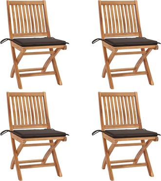 vidaXL Vidaxl - Sillas De Jard&iacute;n Plegables 4 Uds Madera Maciza Teca Con Cojines