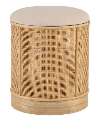 Nordlys Wood & Velvet Lounge Pouf in Beige