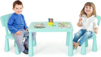 Costway Costway Grupo De Asientos Muebles Para Ni&ntilde;os Juego De 1 Mesa Y 2 Sillas De Pl&aacute;stico Para Cuarto De Los Ni&ntilde;os Sala De Estar (verde)