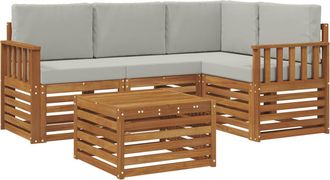 vidaXL Conjunto De Sof&aacute;s De Exterior 5 Uds. Gris Natural Y Claro Vidaxl