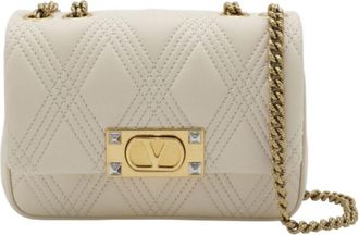 Valentino Garavani White Quiltie 67 White Crossbody Bag with VLogo Plaque on the Front and Diamond QUilted Design in