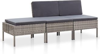 vidaXL Set De Muebles De Jard&iacute;n 3 Pzas Y Cojines Rat&aacute;n Sint&eacute;tico Gris Vidaxl
