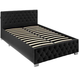 TecTake Cama tapizada con LED y somier abatible, 250 kg, 120 x 200 cm, negro