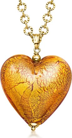 Ross-Simons Italian Amber-Colored Murano Glass Heart Necklace With 14kt Yellow Gold-Plated Chain