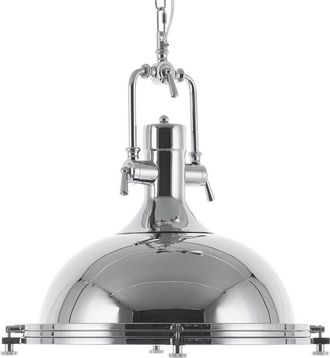 Beliani L&aacute;mpara Colgante De Cristal Con Elementos Plateados Iluminaci&oacute;n Industrial Ebron