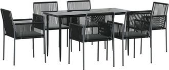 vidaXL Set Comedor Jard&iacute;n 7 Pzas Y Cojines Acero Rat&aacute;n Sint&eacute;tico Negro Vidaxl