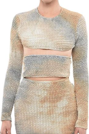 Off-white Beige Textured Crew Neck Top