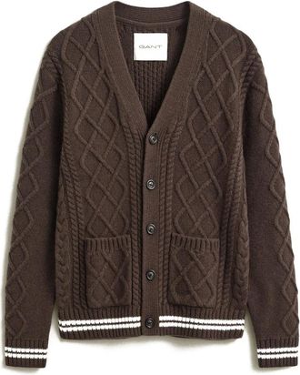 GANT Cardigan in misto lana a trecce - - Knitwear - Uomo - Marrone - M