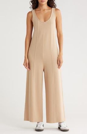 Wishlist Sleeveless Ribbed Wide Leg Jumpsuit in Taupe at Nordstrom Rack, Size Medium