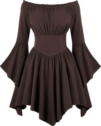 Generic Medieval Dress - Womens Halloween Costume Short Sleeve Trumpet Off Shoulder Dress Chic and Elegant Court Renaissance Victorian Cosplay Party Princess 
