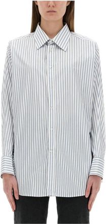 Maison Margiela Gestreept katoen poplin overhemd - Dames - Overhemden - Blauw - L - Katoen - Overhemden